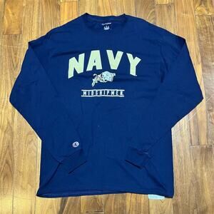 Champion Navy Midshipmen USNA T-Shirt Mens L Blue Long Sleeve Crew Neck